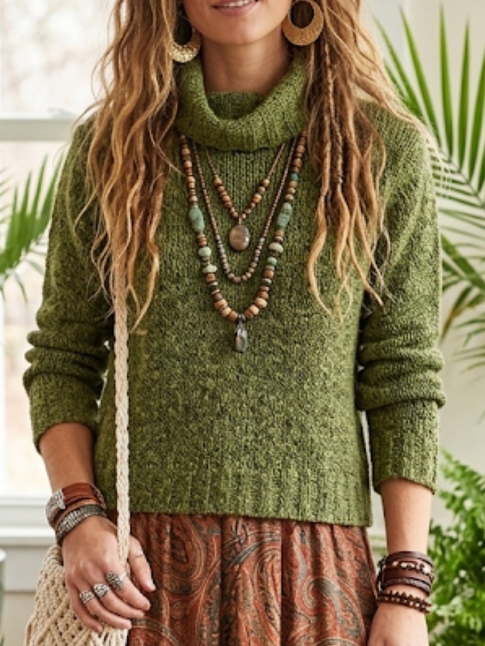 Hennes Collection Olive Cowl Neck Sweater | Medium